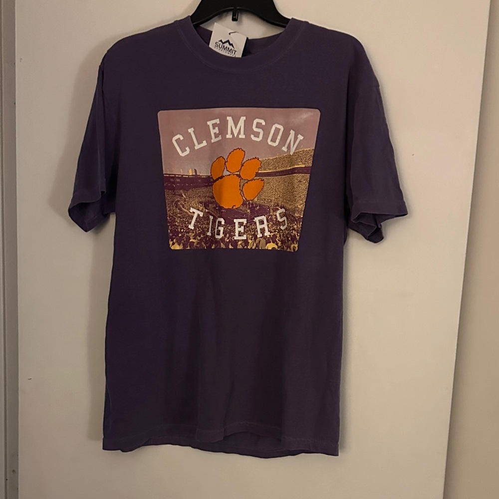 Comfort Colors Purple Clemson Tigers Short Sleeve Tee with Orange Paw